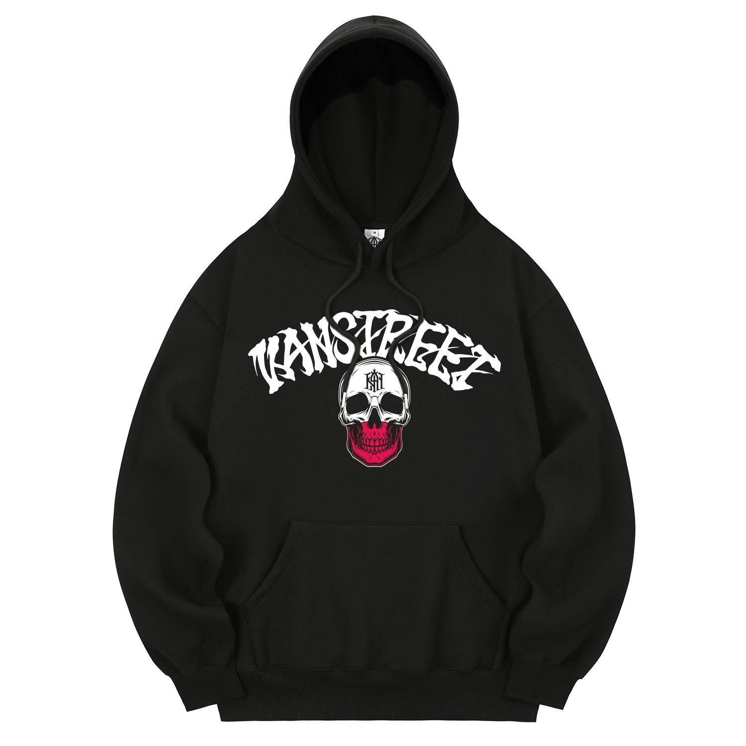Khan 6312 Khb0165 Lettering Cocktail Skull Fleece Hoodie Black Xl