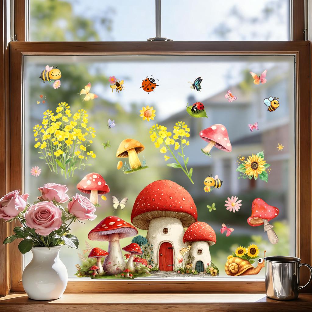 Creative Mushroom House Bedroom Living Room Balcony Window Decoration Stickers