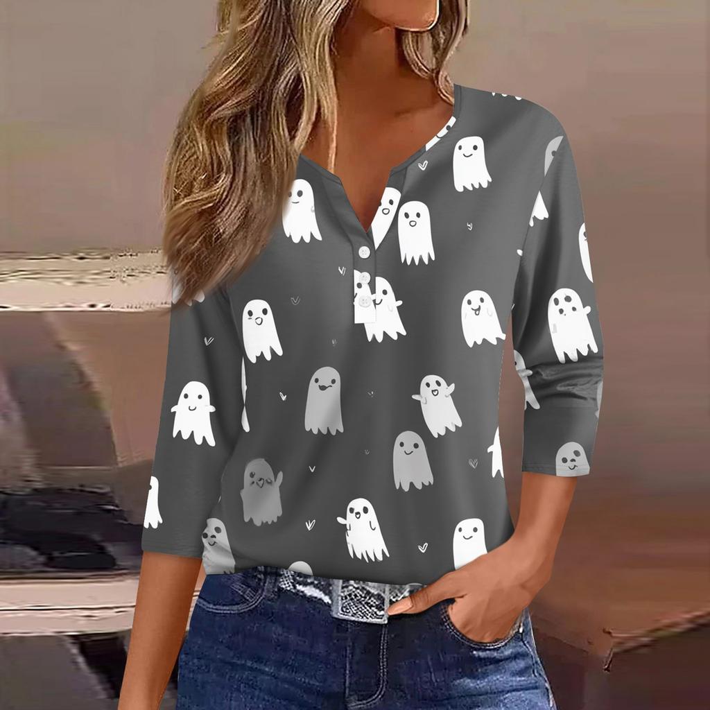 Dames T-shirt T-shirt Print Knoop 3/4 Mouw Dagelijks Weekend Mode Basic V-hals Normaal Top