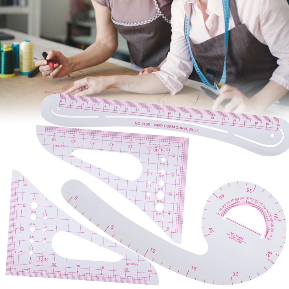 4pcs Multifunction Pattern Ruler Plastic Drafting Tool Durable Curve Ruler Clothing Design