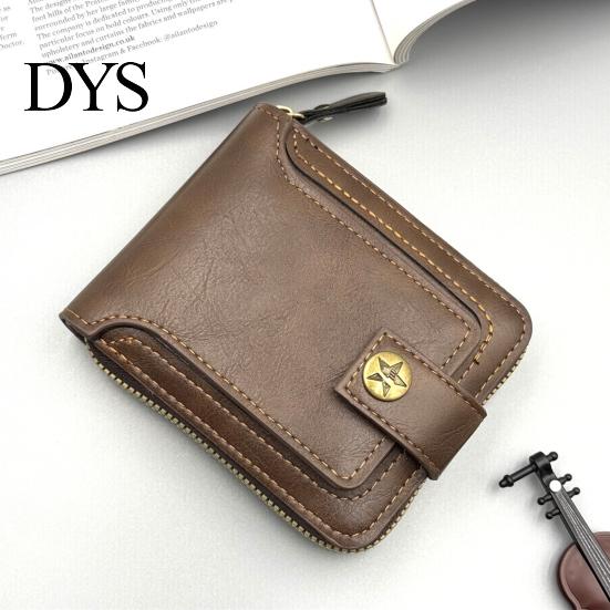 Anti-Theft Card Holder Men Faux Leather Wallet Large Capacity with ID Window Zipper Coin Pocket Button Vintage Front Multi-Slots Credit Durable