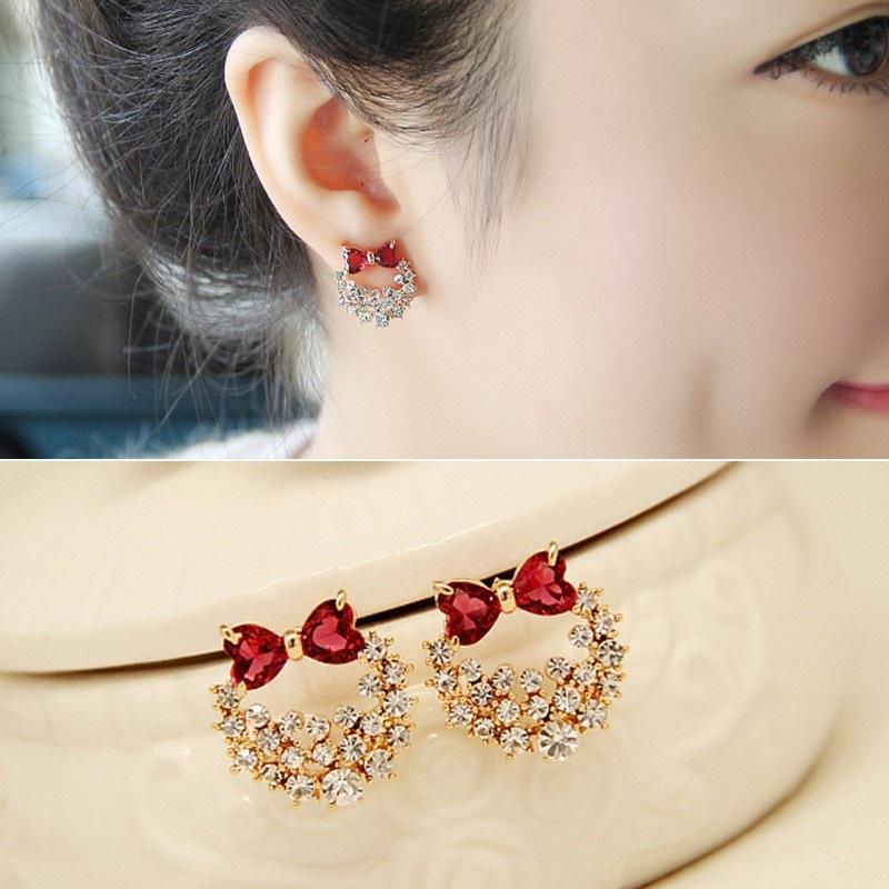 Creative Women Bowknot Zircon Earrings Engagement Earrings for Women Stainless Steel Jewelry Accessories Party Anniversary Gift