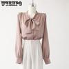 French Retro Bow Shirt Autumn New Top Women's Long Sleeved Shirt