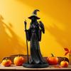 Black Gold Staff Witch Sculpture Halloween Witch Holding Scepter Statue Resin Witch And Raven Figurine for Gothic Home Tabletop Decor