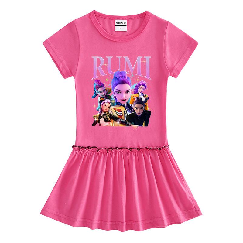 Girls Kpop Rumi Mira Zoey Hunters Print Raglan Sleeves Cotton Dress
