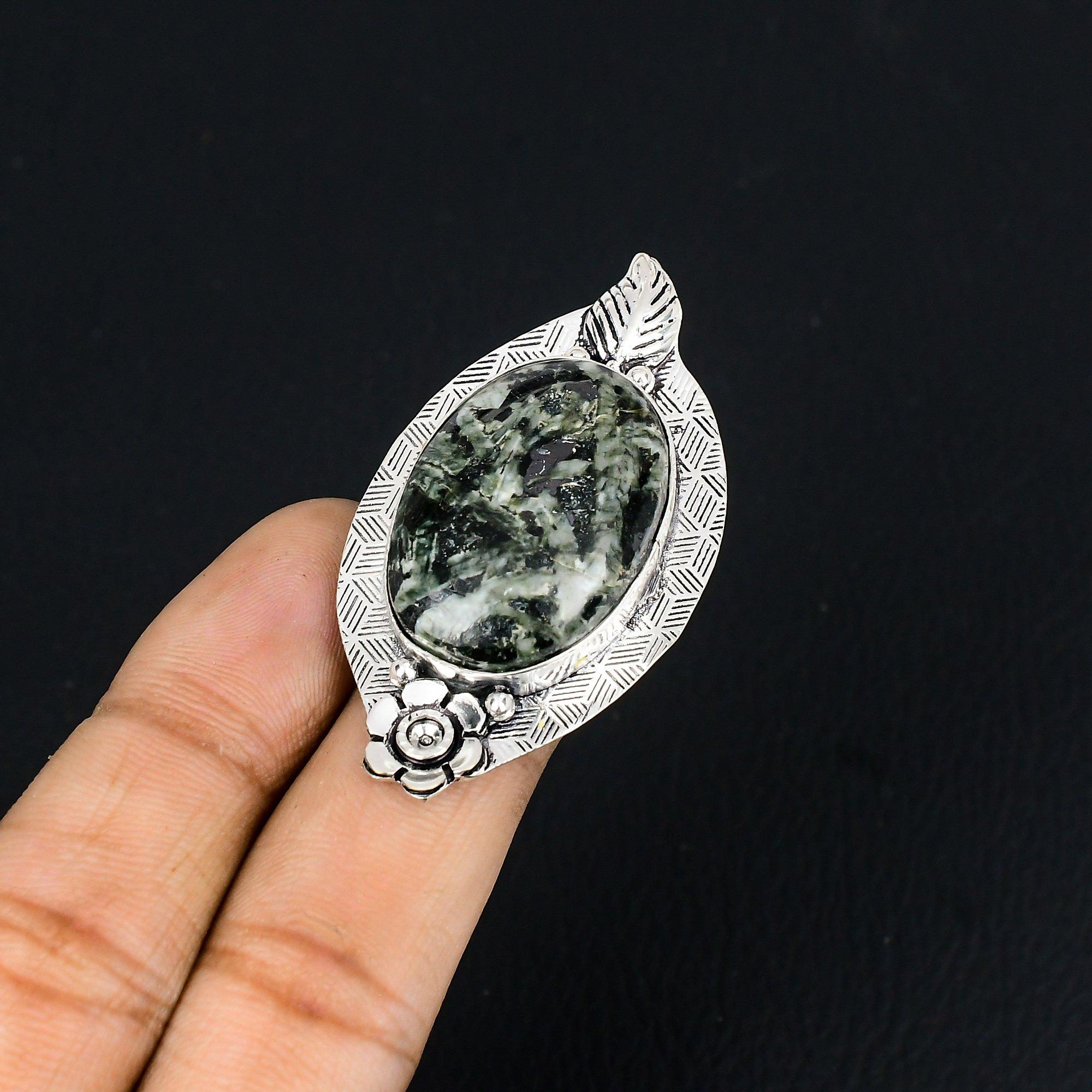 

925 Silver Natural Star Galaxy Jasper Statement Flower Ring Size 7.5 7.5