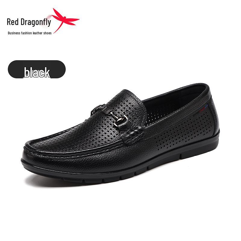 Red Dragonfly Men s Summer Slip-On Leather Loafers: Breathable, Soft Sole, Casual Hollow Design. 38