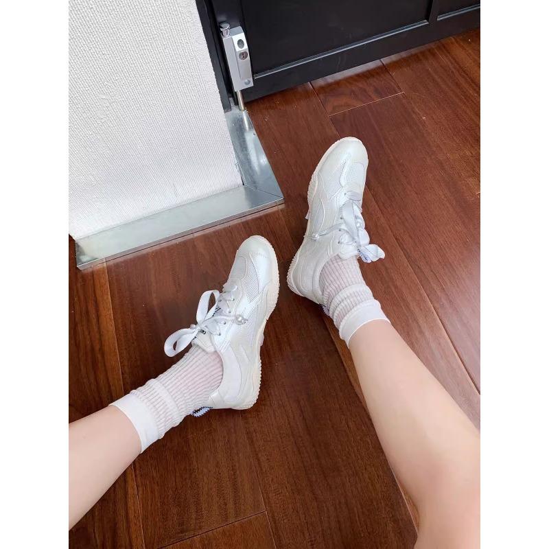 

Cowhide leather women s breathable mesh pearl lace-up casual sneakers women 40