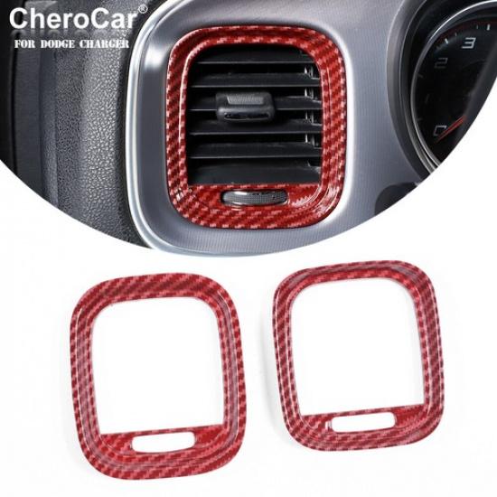 

Red Carbon Fiber Dashboard Side Air Vent Outlet Decor Trim for 15+ Dodge Charger