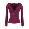 Elegant Deep V-Neck Long-Sleeve Slim-Fit Lace Patchwork Top - Spring/Summer 2026