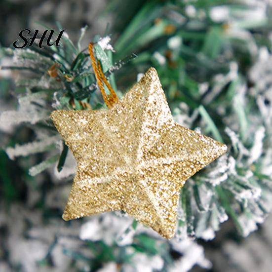 Christmas Hanging Ornament 6Pcs Sparkling 3D Star Shape Pendant with Lanyard Glitter Tree DIY Craft Party Decor