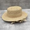 French brim reverse handmade flower raffia flat top straw hat women's summer seaside vacation sun protection beach sun hat
