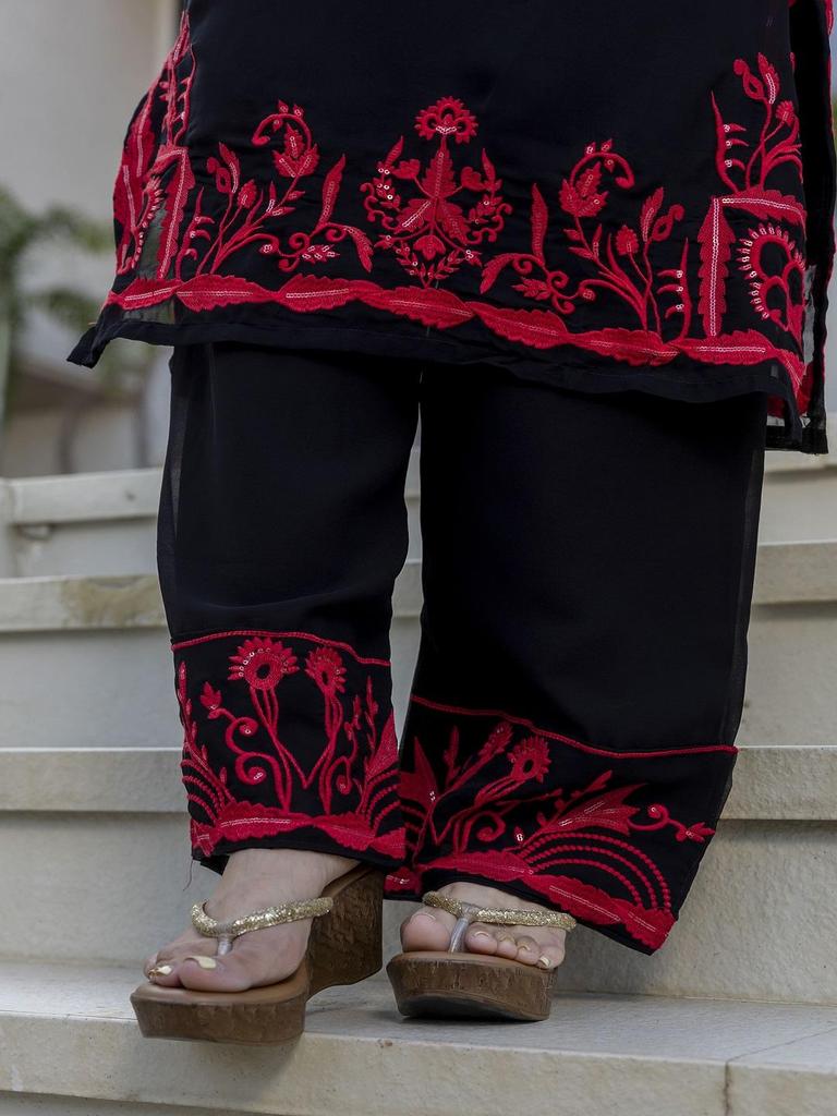 Black Embroidered Kurta Set for Women Ethnic Suit with Dupatta Party Wear