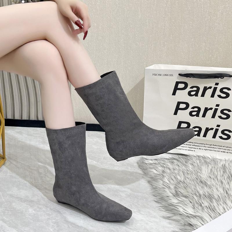 High-end Flats Women's Ankle Boots Square Toe Fashion Suede Shoes Winter New Chelsea Boots Walking Trend Dress Cozy Ladies Boots