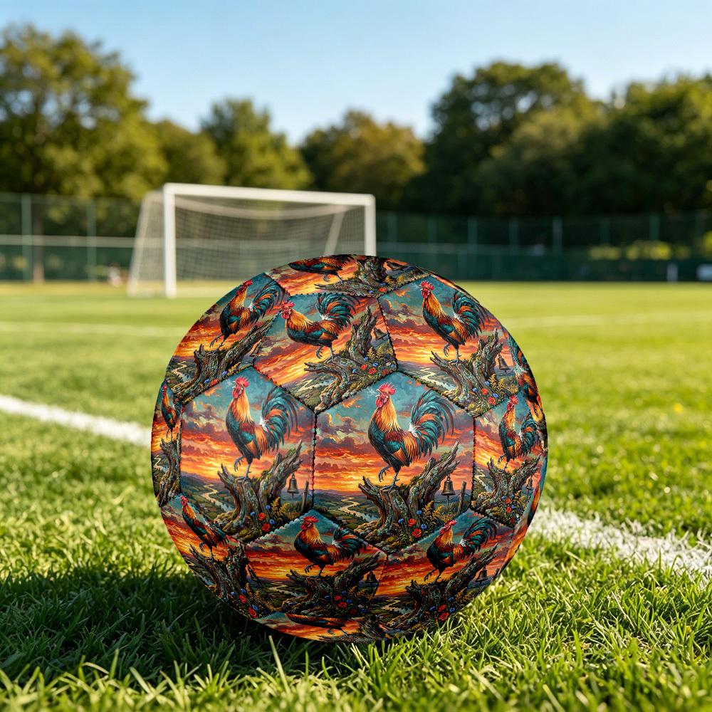 1pc Rooster Sunset Theme Soccer Ball Football, Size 5, Lightweight PVC, Durable Outdoor Training Soccer Ball, Gift m6149 Size 5