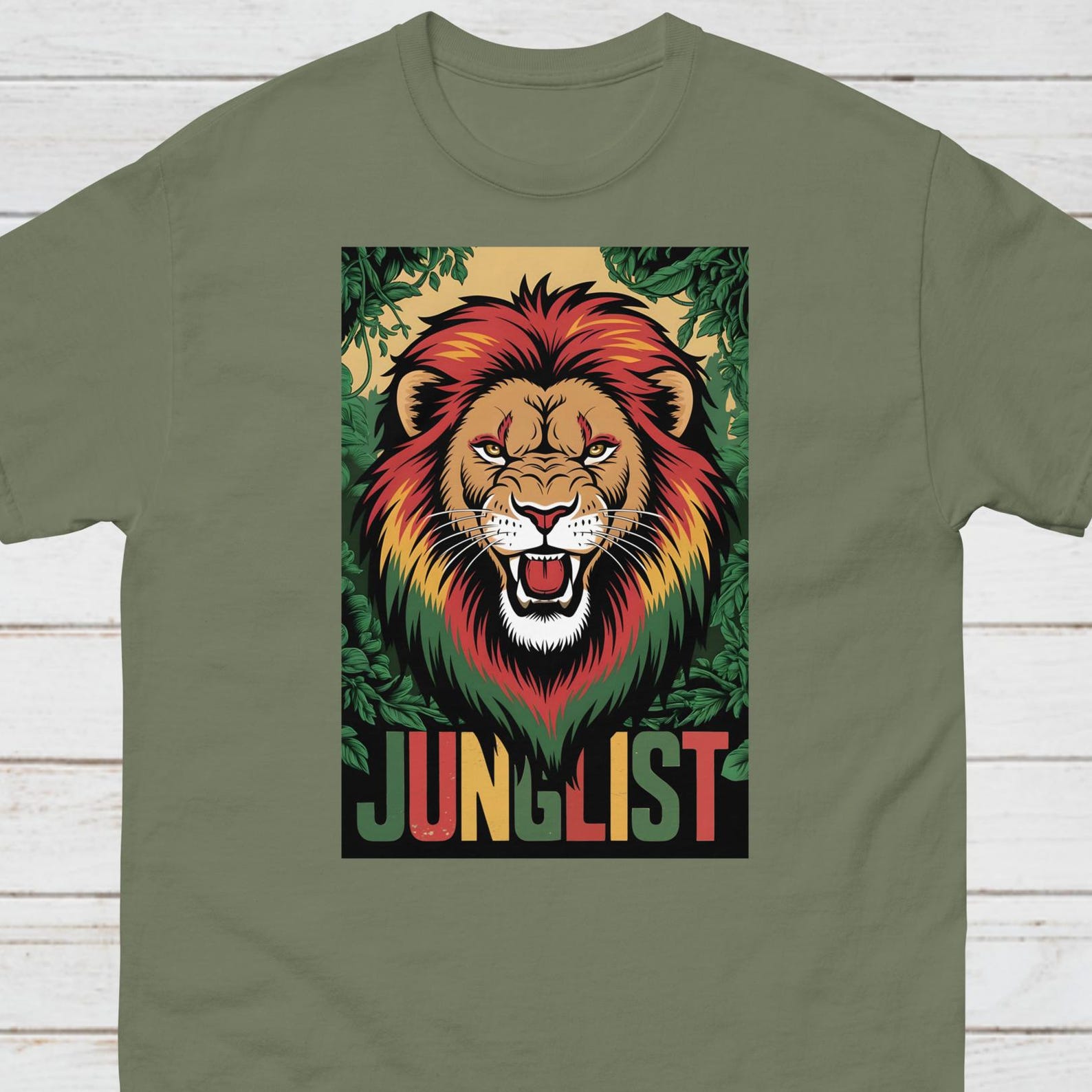 Junglist Lion Graphic T-Shirt – Reggae Rasta Drum & Bass Tee S