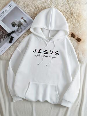 Jesus-Aufdruck Kapuzenpullover mit Kängurutasche Kordelzug Lässiges Sweatshirt für Frühling Herbst Kleidung Winterkleidung Damen Ästhetische Kleidung