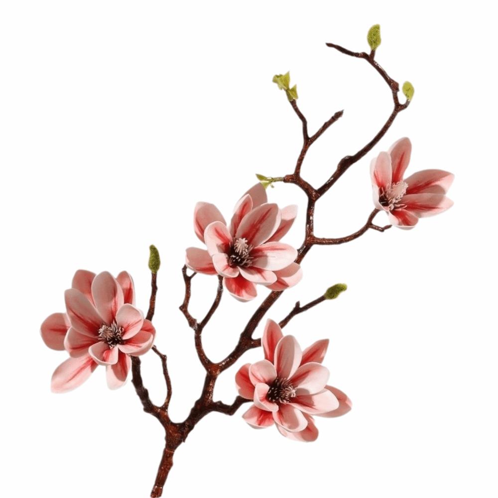 Multi-Bloom Artificial Magnolia Flowers Branch Pink Plastic Fake Flower  Living Room Ornaments