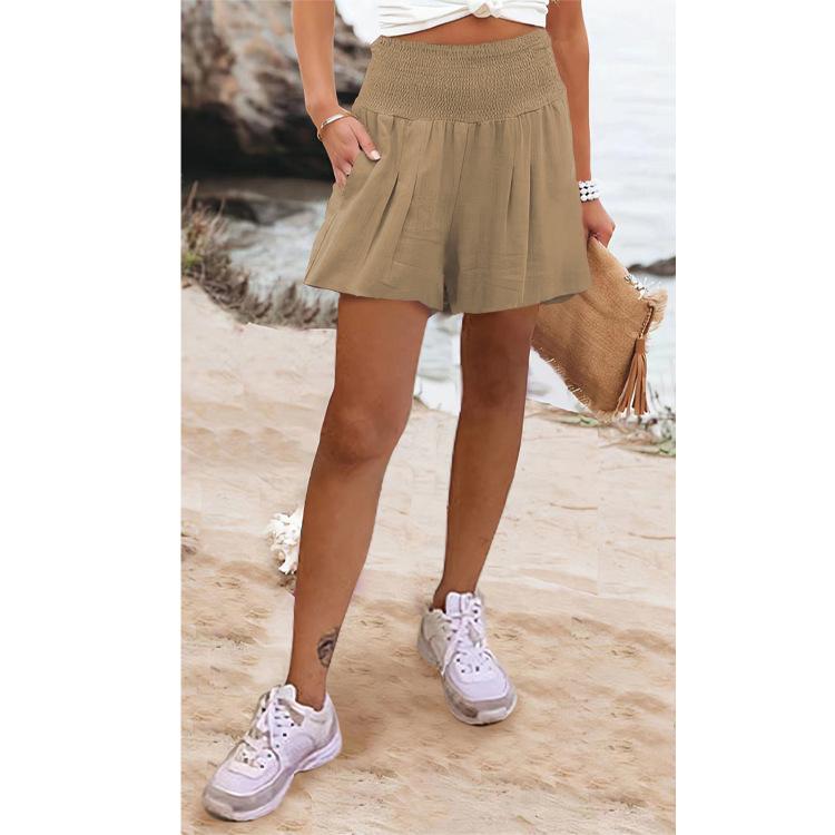 Ladies Solid Color High Waist Shorts Casual Pants