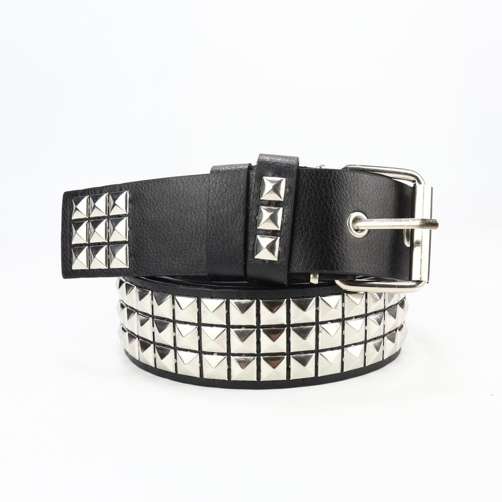 Punk Belt Women'S Square Beads Metal Rivets Pyramid Decoration Men'S And Women'S Pu Belt Hip Hop Jeans Belt