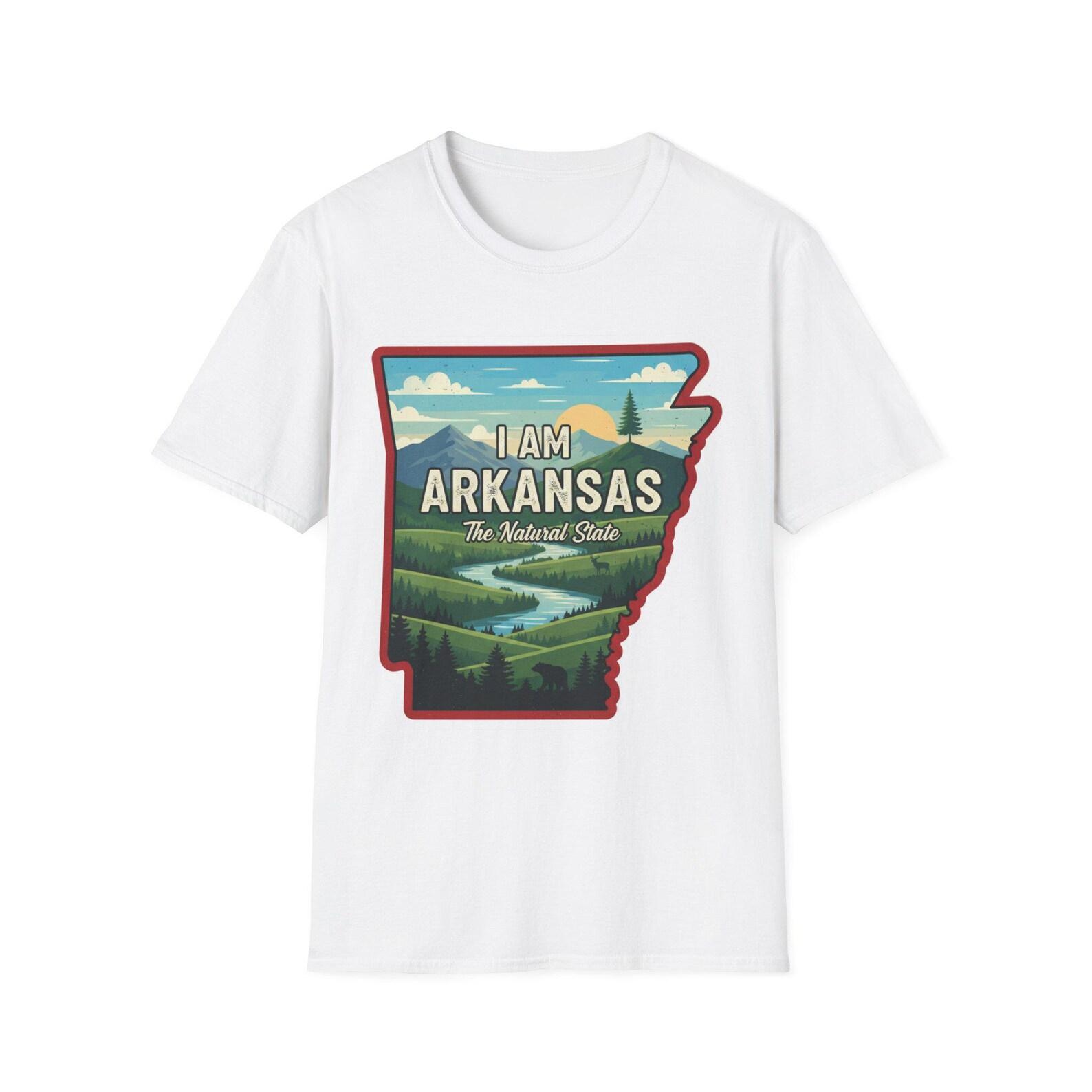 I Am Arkansas state shape landscape T-Shirt | The Natural State outline design S