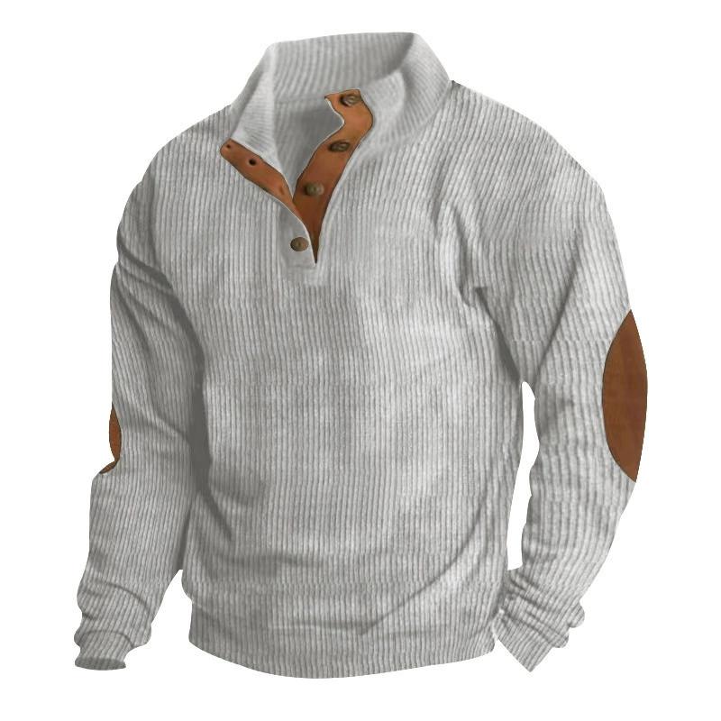 Men's Casual Corduroy Shirt Long Sleeve Color Block Fashion Striped Shirt Collarless Pullover Plus-size Men's Shirt