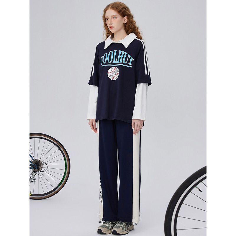 Coolhut American Casual Sports Color-Blocking Straight Loose 2026 Spring Women's Casual Pants