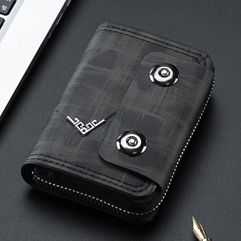 Short Coin Purse Compact Double Buckle Wallet Men'S Card Holder Stylish Pu Leather Wallet For Men'S Accessory Casual Use