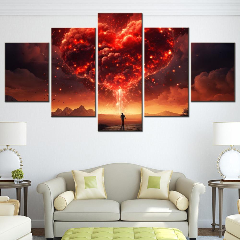

5 Pieces Canvas Wall Arts Poster Painting Love Love Heart Surreal Wallpaper Home Decor Picture Printing For Living Room Artwork 20X35 20X45 20X55CM
