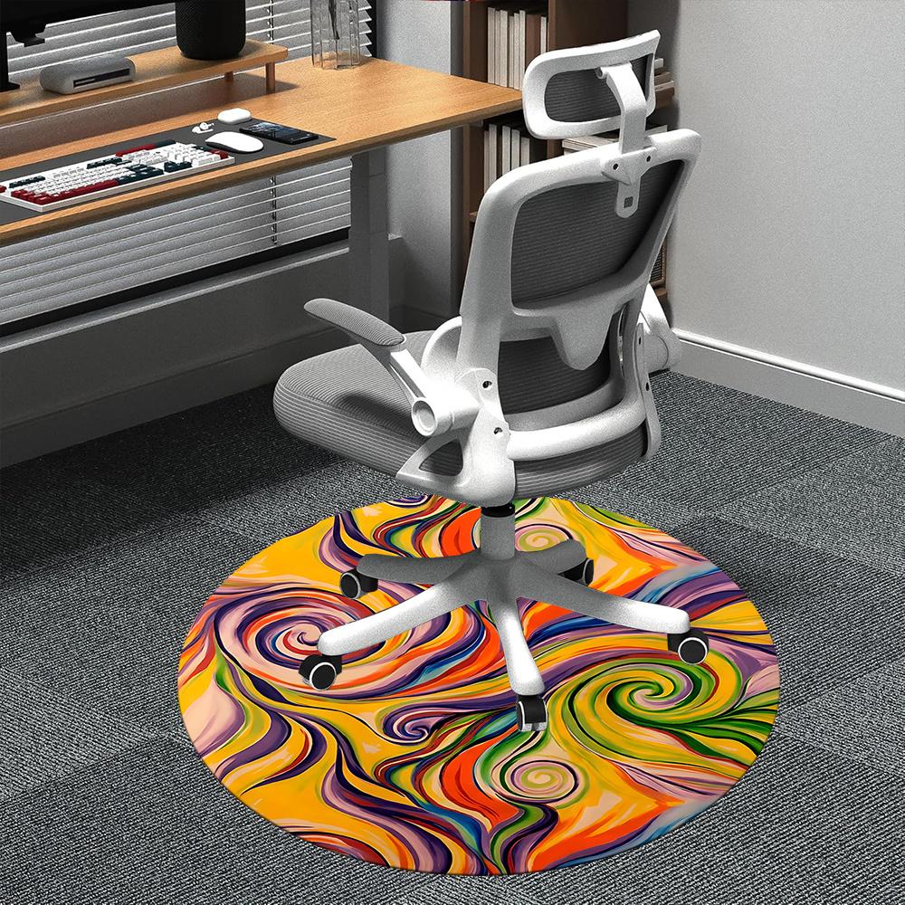 1pc Swirls Abstract Office Round Area Rug, Indoor Mat Suitable ForOffice, Under Office Chairs Bedroom Living Room Home Decor, Room Deco Q033