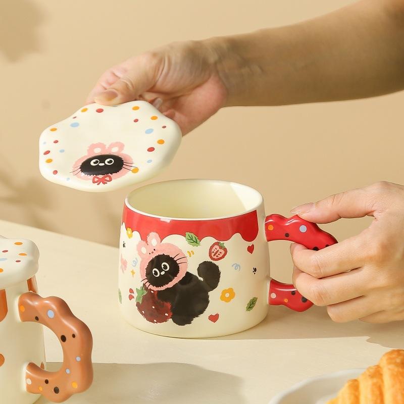 Roztomilý kočičí oceánový graffiti hrnek do kanceláře s víčkem velkoobjemový hrnek na vodu pro domácnost pro pár hrnek na mléko ke snídani