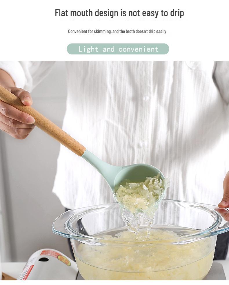 Sada kuchyňského náčiní: 12dílná žáruvzdorná silikonová sada s dřevěnými rukojeťmi a úložným kontejnerem