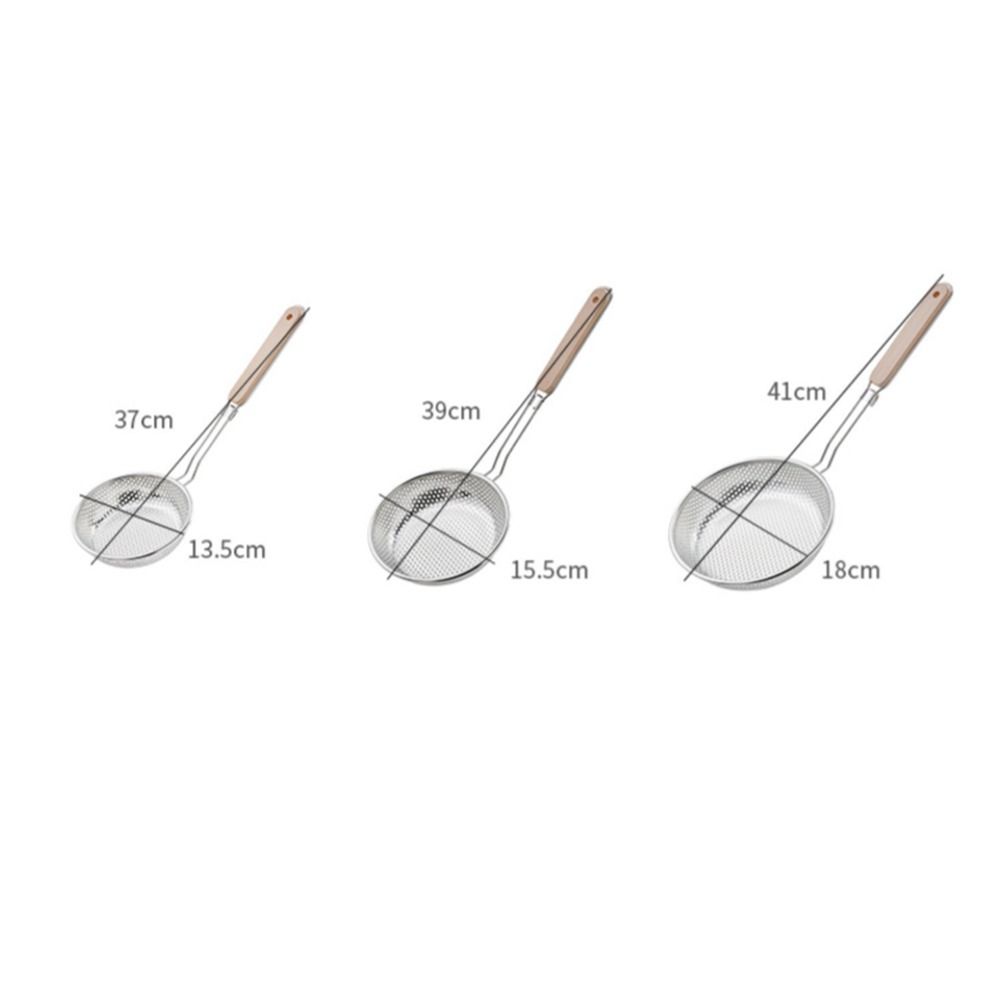 New Thickened Stainless Steel Strainer Fine Mesh Wooden Handle Skimmer Spoon Long Handle Kitchen Strainer Household Use