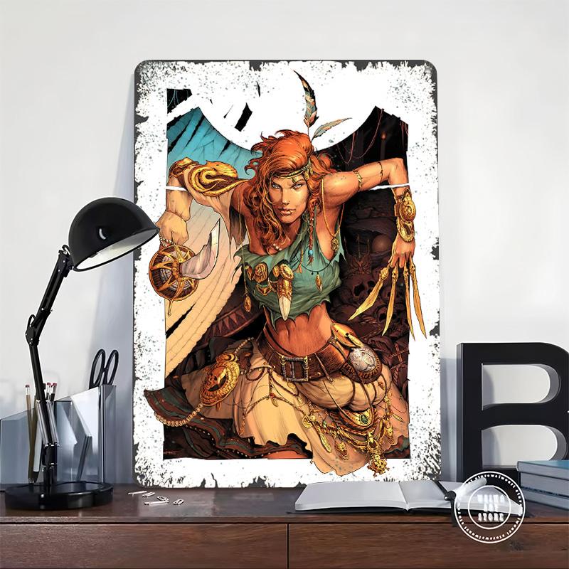 Pirate Girl Comics  Dark Fantasy Plunder Poster Customized Wall Art Vintage Metal Signs Retro Tin Plaque for Man Cave Wand Deko