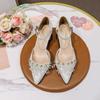 Baotou Hollow Sandals Women's New Lace Pearl High Heels Shallow Mouth Pointed Head Not Tired Feet Thick Heel Single Shoes Wedding Shoes