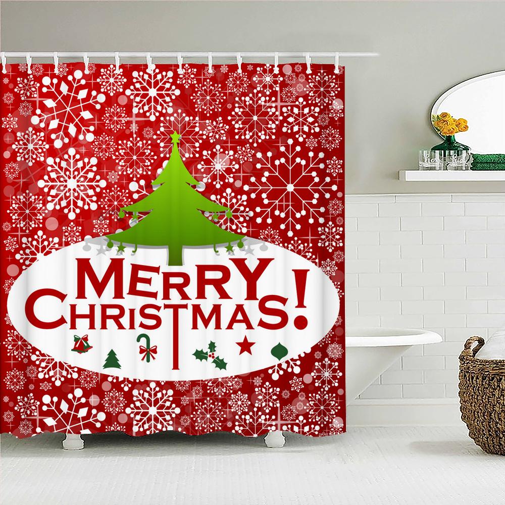 Frohe Weihnachten Duschvorhänge 3D Badvorhänge Schneemann Weihnachtsmann Baum Hirsch Dekorativer Polyesterstoff 180*240Cm Sichtschutz