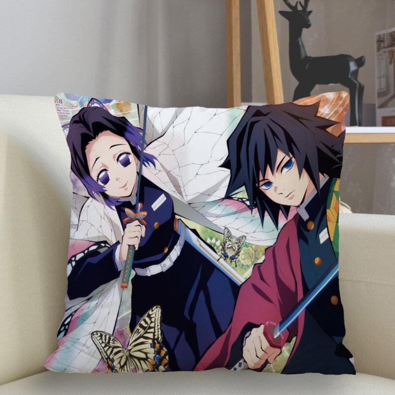 Funda de Almohada 45x45cm Poliéster Demon Slayer Decoración Sofá Funda de Cojín Funda de Almohada Decoración Hogar