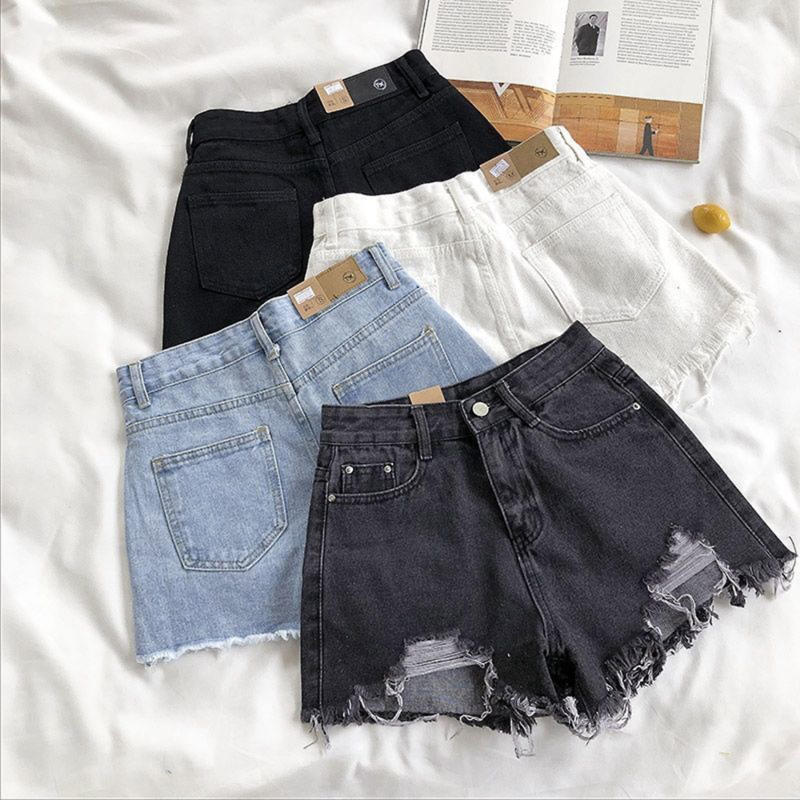 Women Summer Fashion Sexy Denim Shorts High Waist Ripped Loose Wide Leg Jean Short Pants