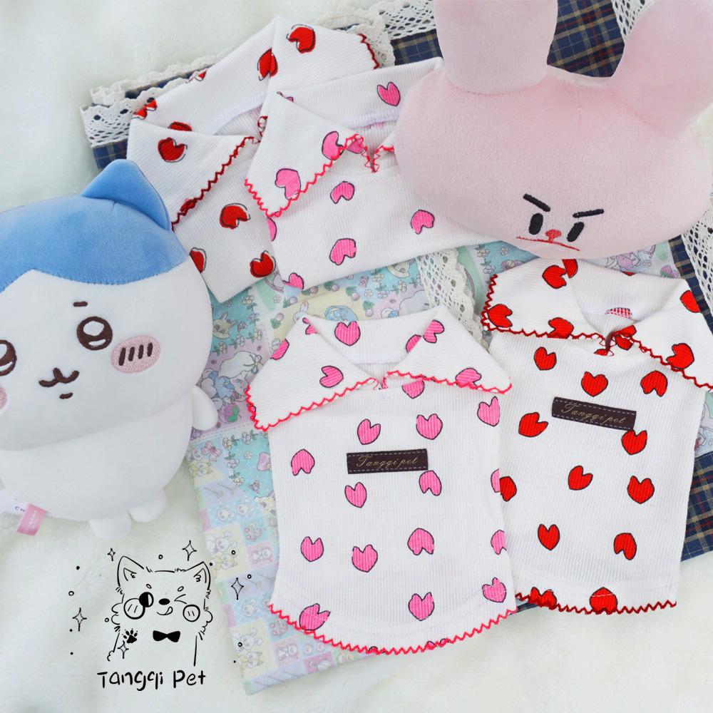 Tangqi Koszulka dla zwierząt domowych kotów i psów z kreskówkowym sercem i kołnierzykiem typu turn-down, styl japoński i koreański, lycra bawełna.