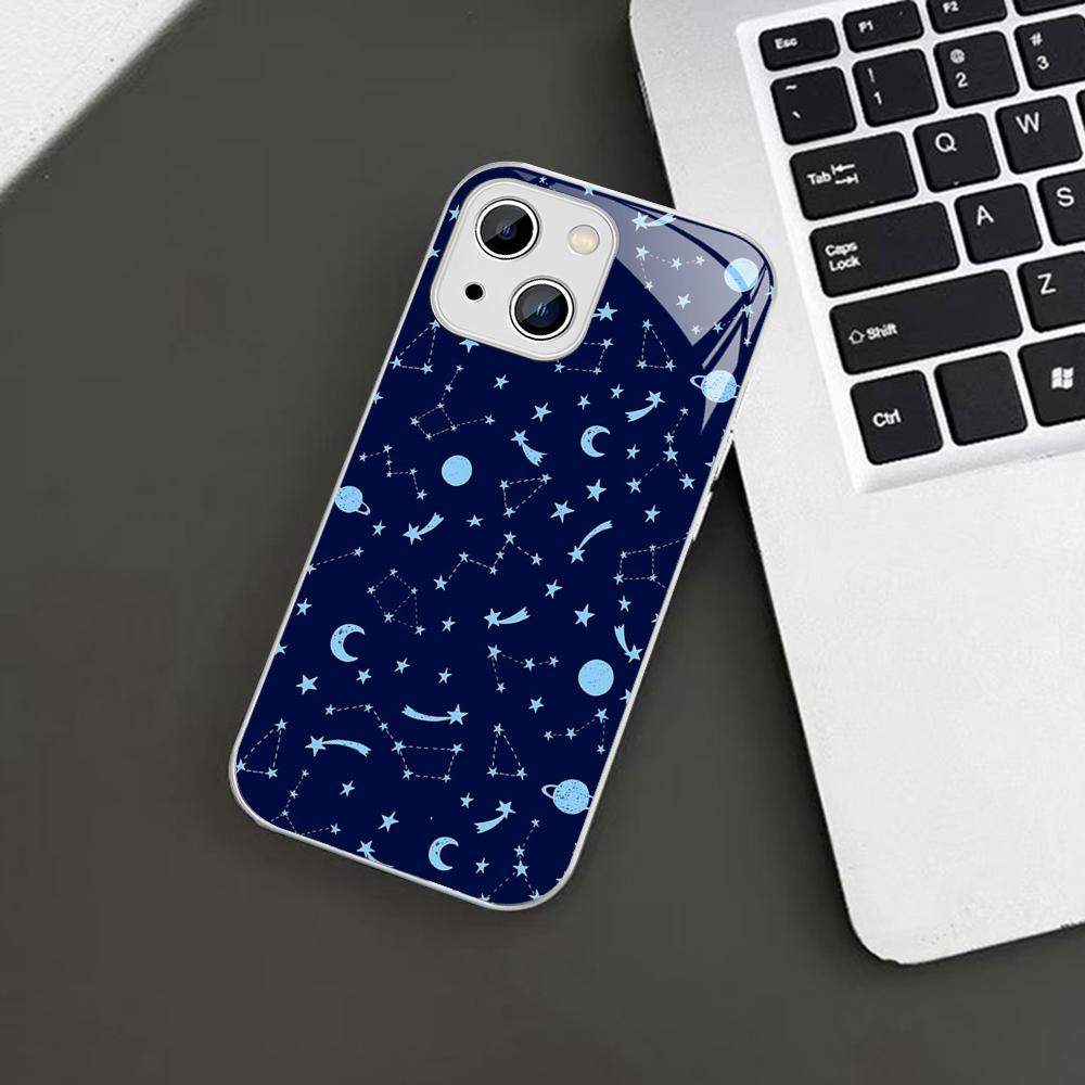 Twelve Constellations Pattern Phone Case For iPhone 14 13 12 Mini 11 Pro XS Max X XR 14 Plus Tempered Glass Cover