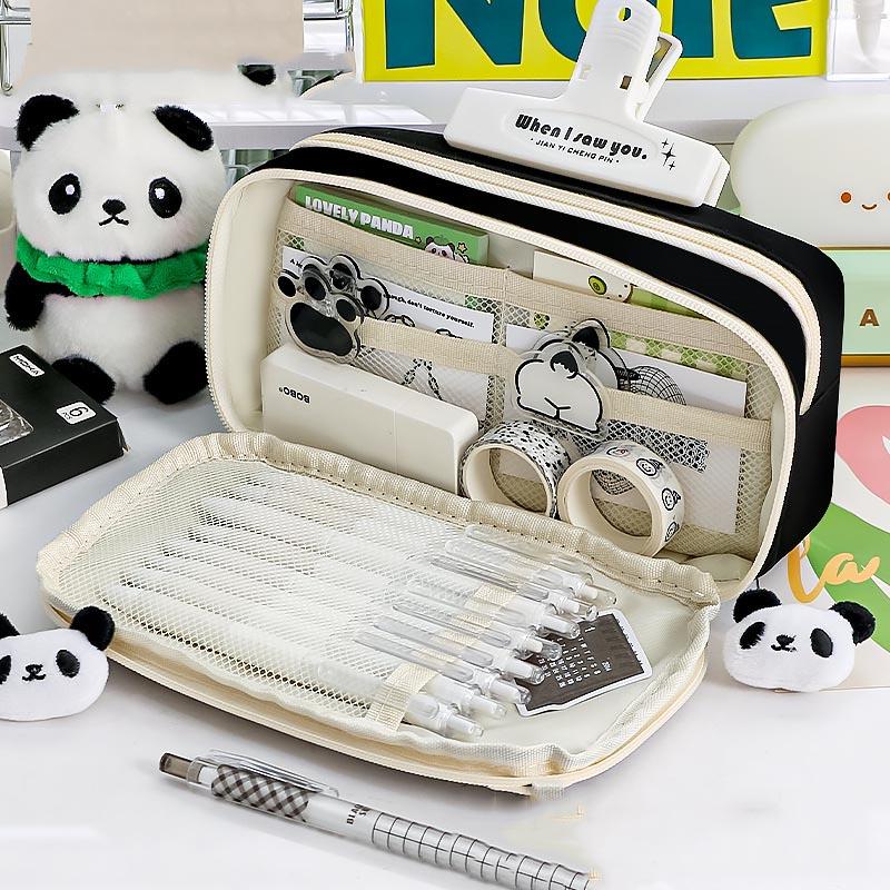 Large Capacity Nine-layer Flip Panda Pen Bag, Student Pencil Case Stationery Case