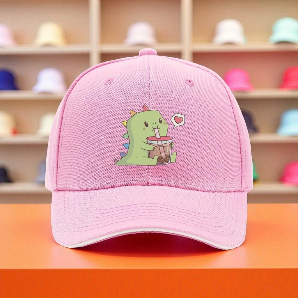 Dinosaur Boba Tea Baseball Cap Cute Kawaii Rainbow Spikes Adult Casual Cotton Sun Hat