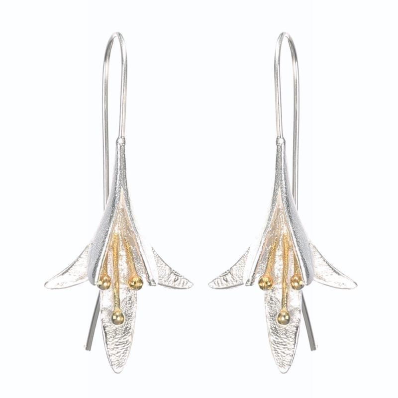 

1 Pair Two Tone 925 Sterling Silver Flower Drop Earrings for Women Fashion Party Earrings Jewelry Gift