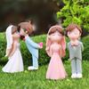 1 Pair Miniature Wedding Cake Toppers Mini Bride Groom Figurine Romantic Kissing Couple Resin Statue for Anniversaries Engagement Party Bridal Shower