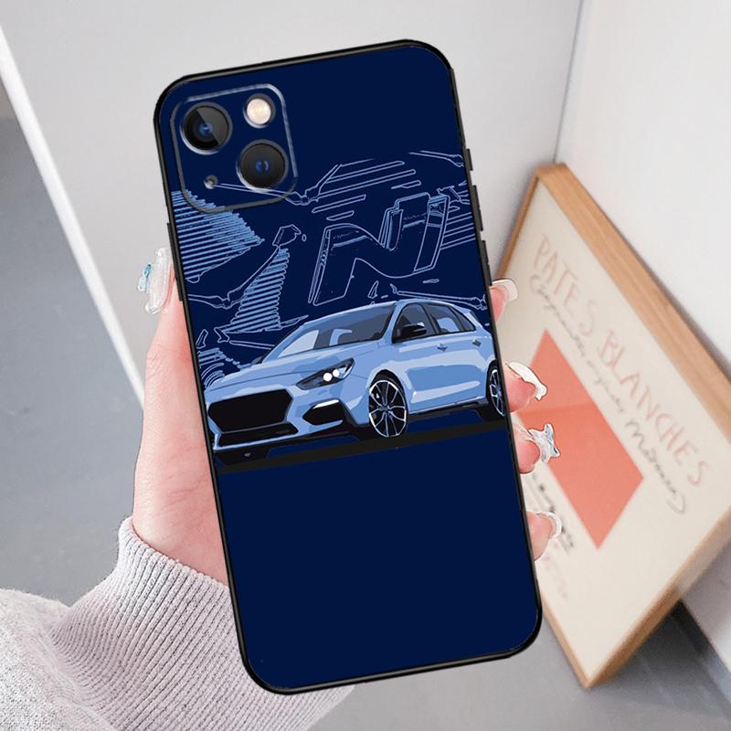 

Синий автомобильный чехол I30N для iPhone XR X XS Max 6S 7 8 Plus SE 2020 13 12 Mini 11 Pro Max, задняя крышка для телефона iPhone 13Pro MAX