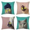45x45cm Cute Pet Cat Face Decorative Animal Cushion Cover for Sofa Vintage Home Couch Linen Pillows Case