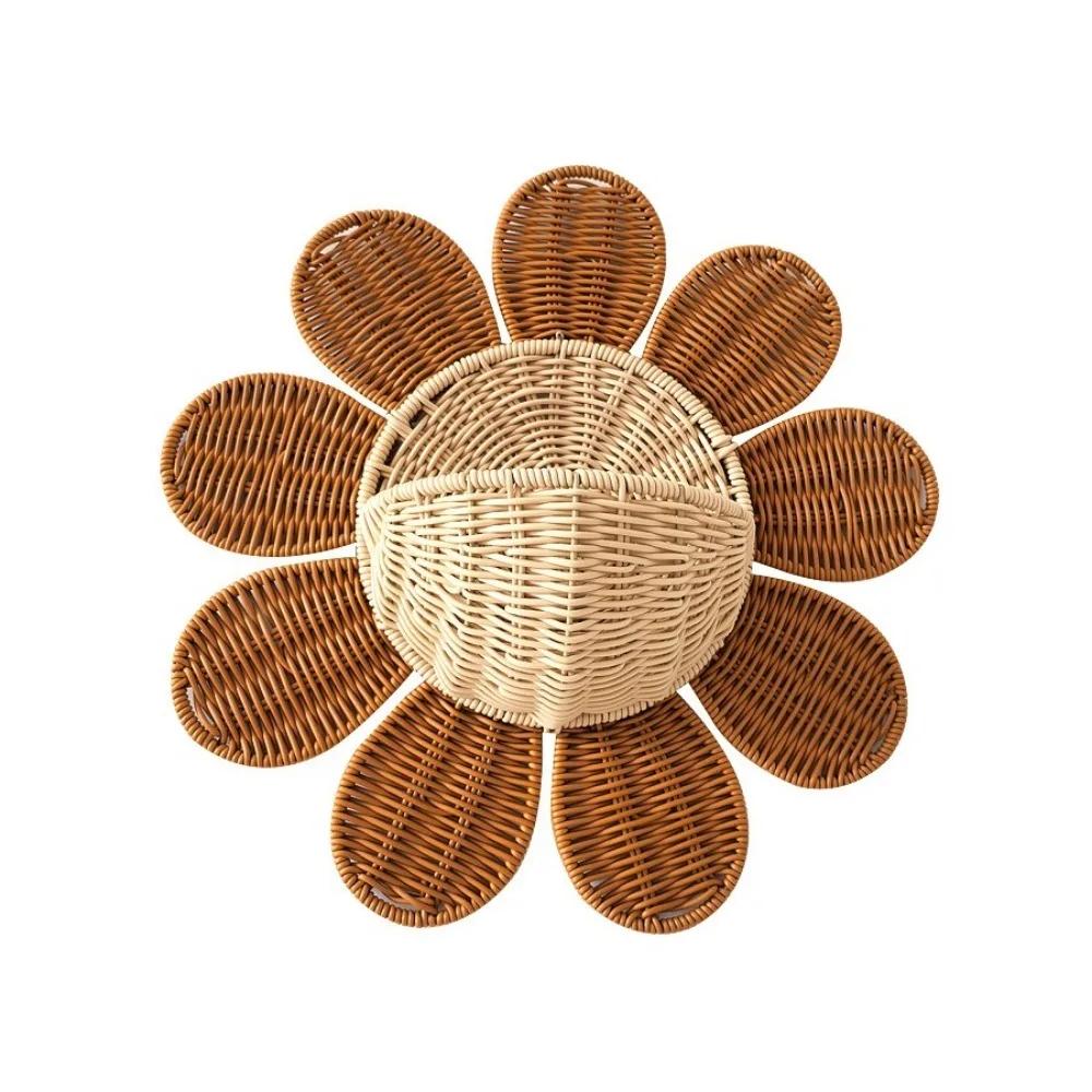 

Handmade Imitation Rattan Sun Flower Wall Hanging Basket Decorative Nordic Style Storage Baskets PP Keys Storage Basket Room коричневий