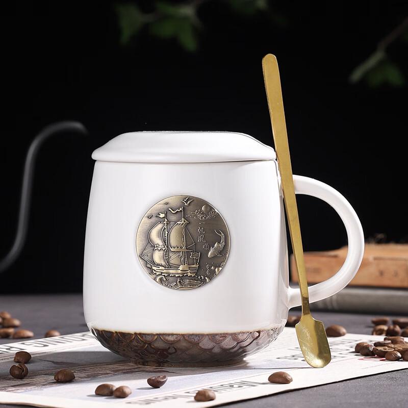 Fish Scale Bronze Ceramic Coffee Cup Gift Set