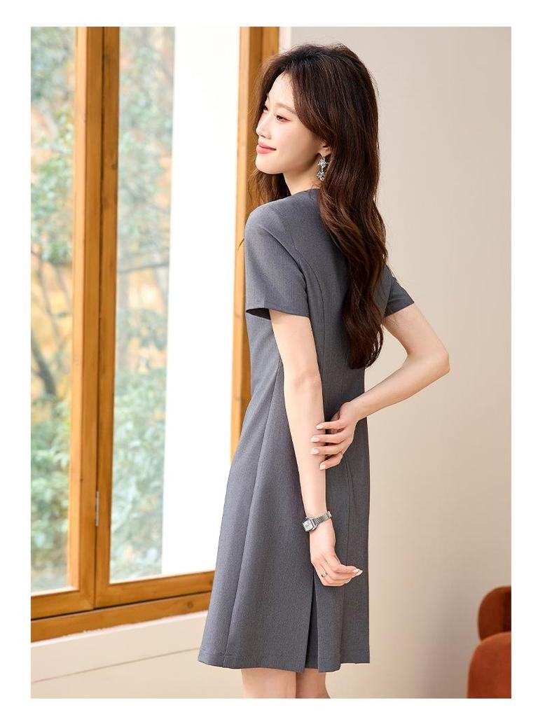 Women's Professional Summer 2026 V-Neck Dress for Receptionists, Beauty Salons, and Teachers