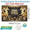2D Happy Birthday Background Cloth Black Gold with Gift Boxes & Glitter Banner